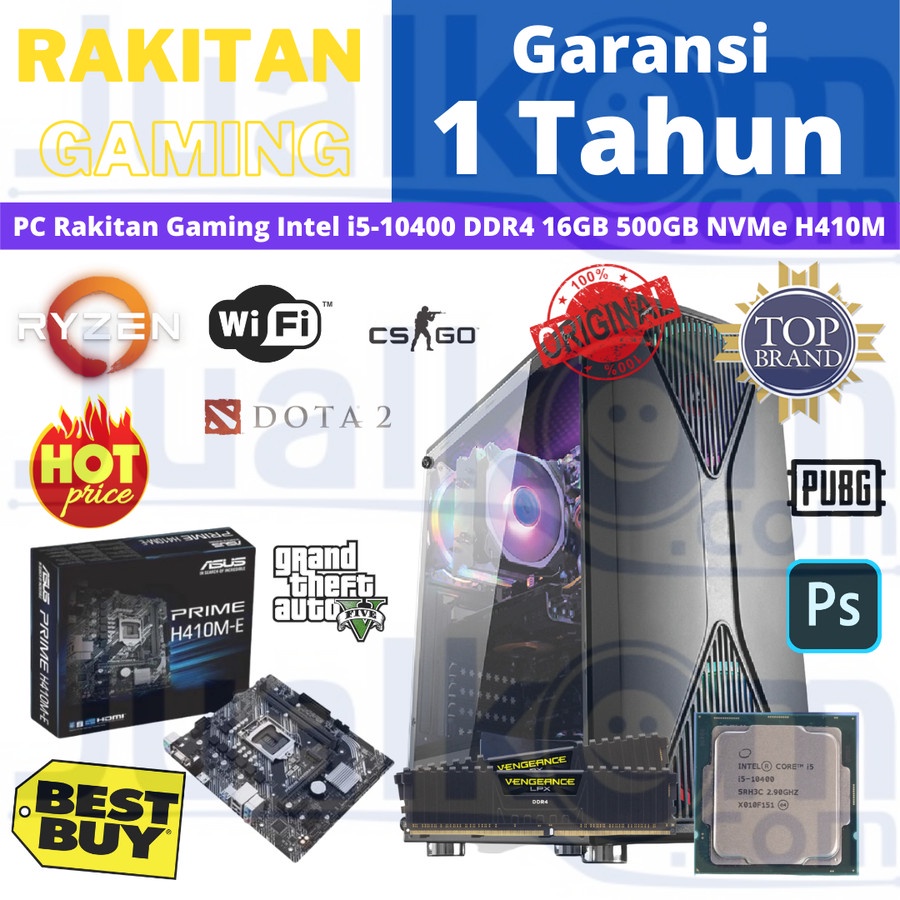 PC Rakitan Gaming Intel i5 10400 H510M H 16GB 500GB WiFi