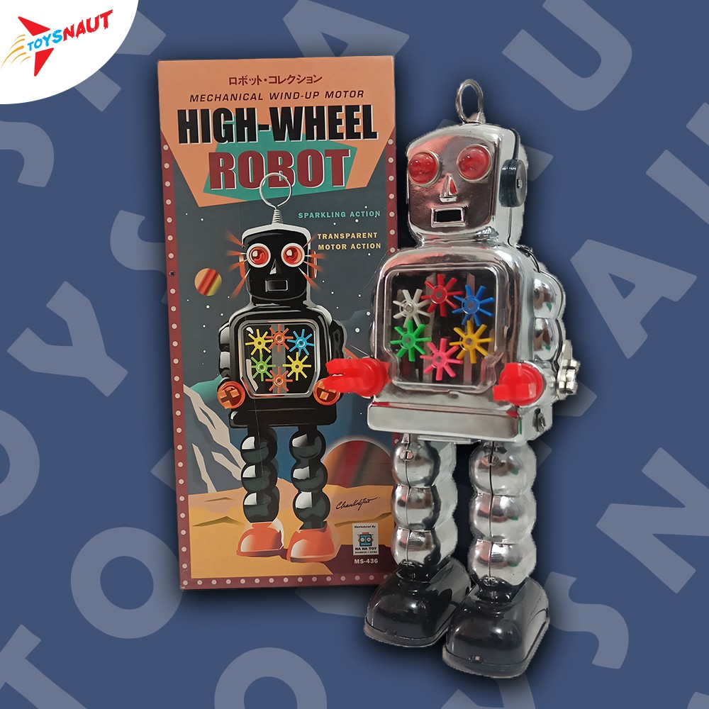 Ha Ha Toy Wind-Up Motor Tin Toys High-Wheel Robot Mechanical Vintage