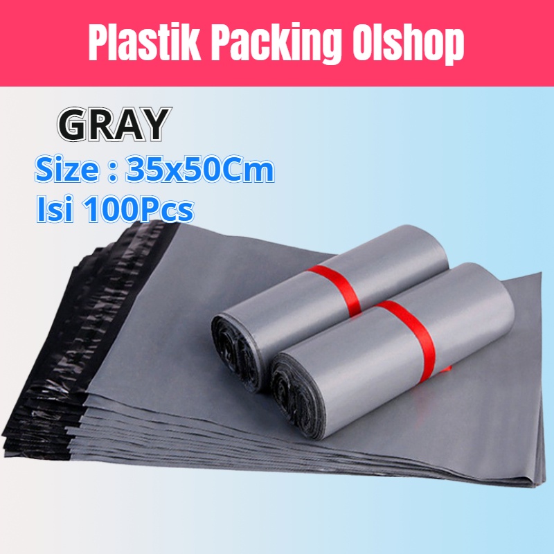 JAKARTAWHOLESALE [COD] ISI 100PCS PLASTIK POLYMAILER PLASTIC PACKING ONLINE GRAY 35x50Cm