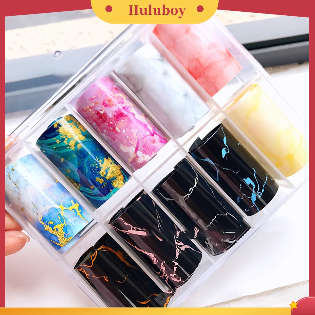Huluboy Huluboy♡ 10 Rol / Kotak Stiker Kuku Motif Print Warna-Warni Bahan PVC Untuk Aksesoris Manicure Wanita