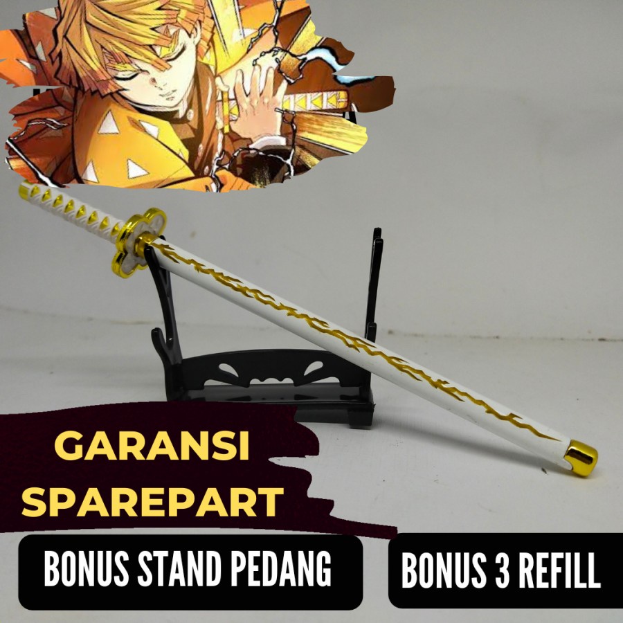 

Pulpen Pedang Zenitsu baru Sword pen anime Demon Slayer Pulpen stand Stainless Steel panjang mini ukuran