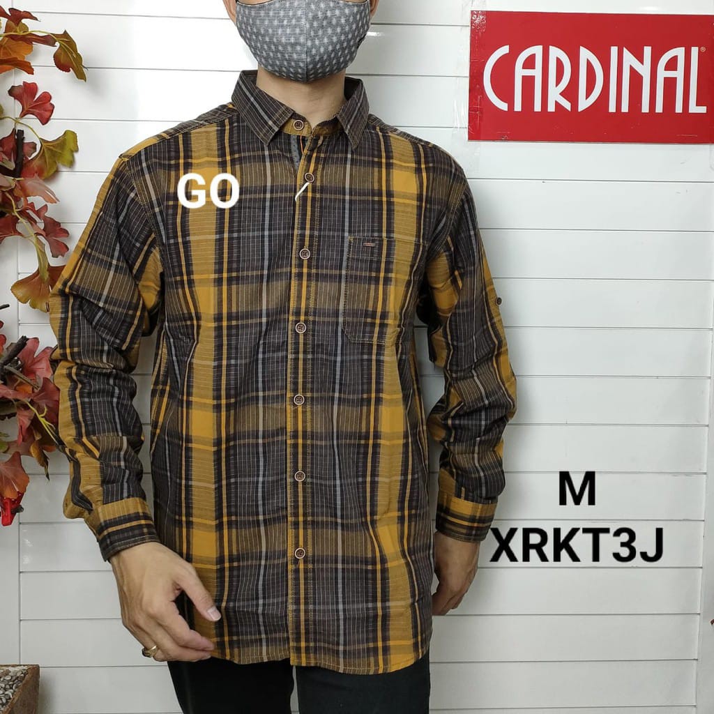 gos S-M CARDINAL KEMEJA CASUAL Pakaian Atasan Pria Kemeja Reguler Hem Casual Santai Lengan Panjang