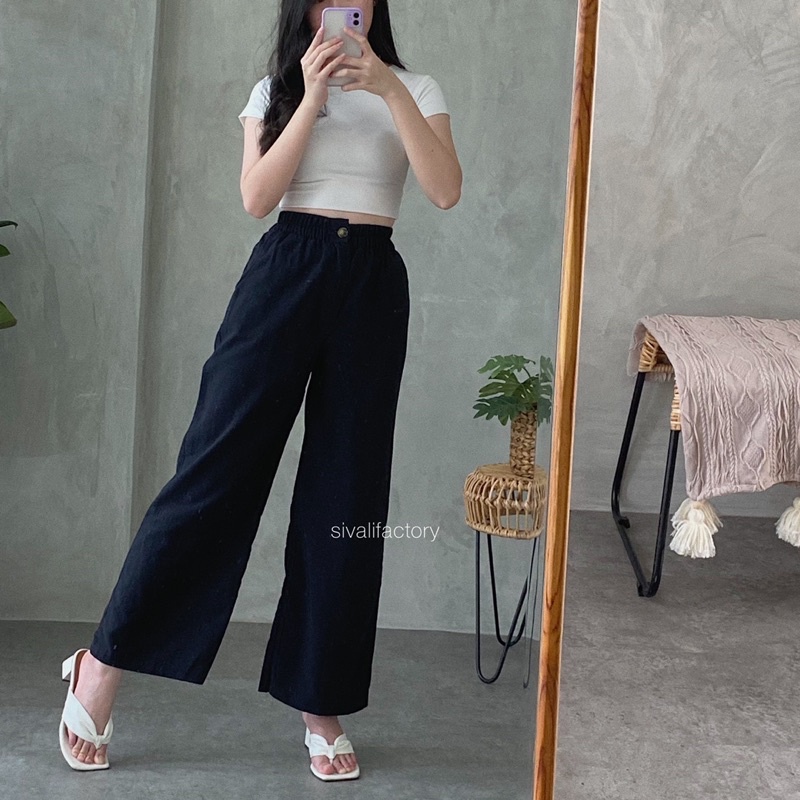 SIVALI Celana Kulot Highwaist Bahan Premium Linen Wide Leg Cullotes 882 - Linen Cullote Pants