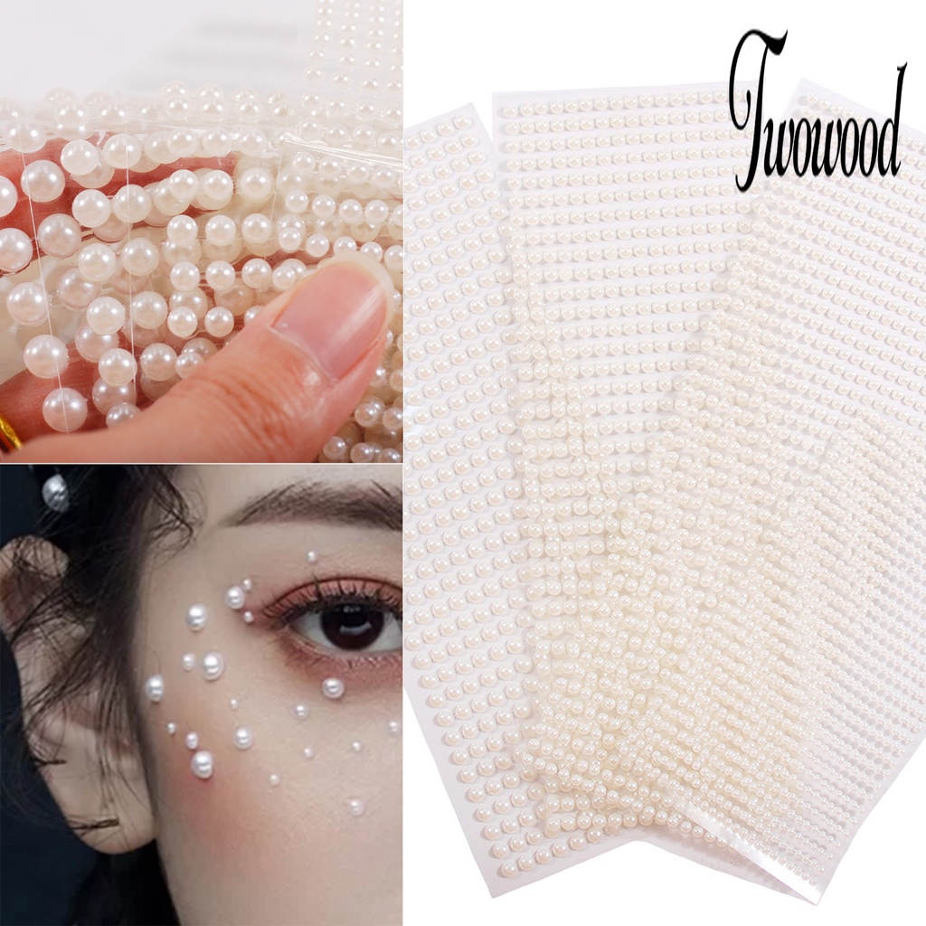 Twowood 750Pcs / Set Stiker Tattoo Sementara Motif Mutiara Imitasi 3D Untuk Dekorasi Nail Art / Handphone DIY