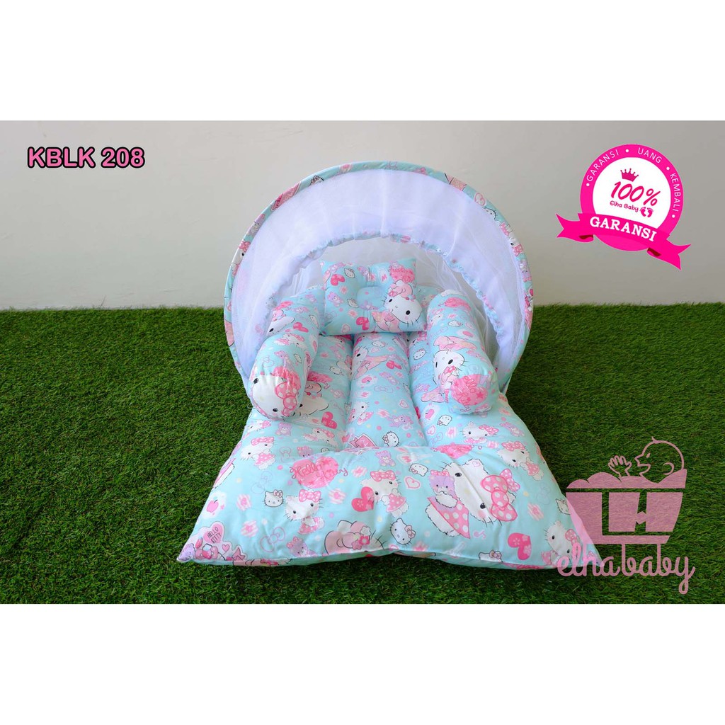 Kasur Bayi Hello Kitty Warna Hijau Tosca | Set Kelambu Lipat/Lepas | Bahan Grade A | Terjamin Aman