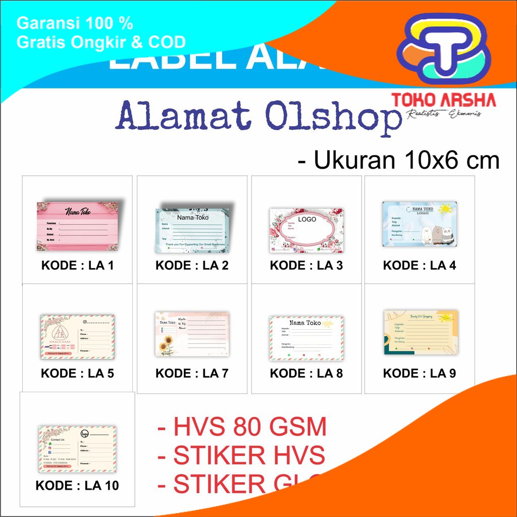 

STIKER ALAMAT LABEL PENGIRIMAN PAKET OLSHOP PRINTING TOKO ARSHA