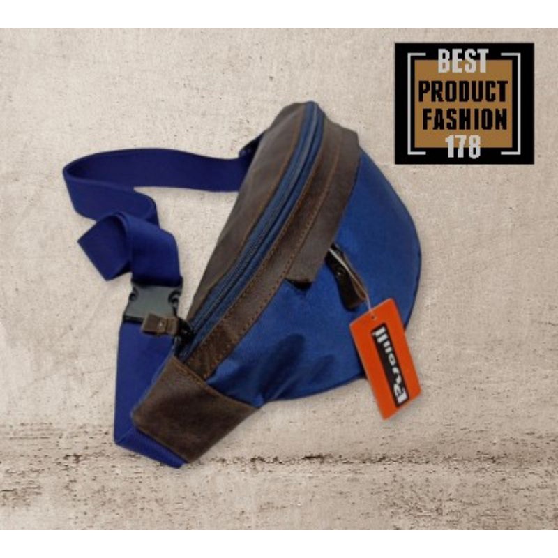 WAISTBAG PUSIILL 1401 NAVY //KOMBINASI KULIT ASLI + CORDURA//TAS SELEMPANG PRIA CASUAL//TAS PINGGANG