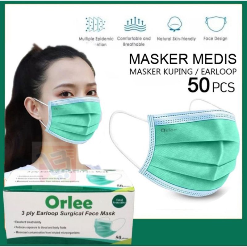 Masker Orlee 3 ply Surgical 1 box isi 50 pcs