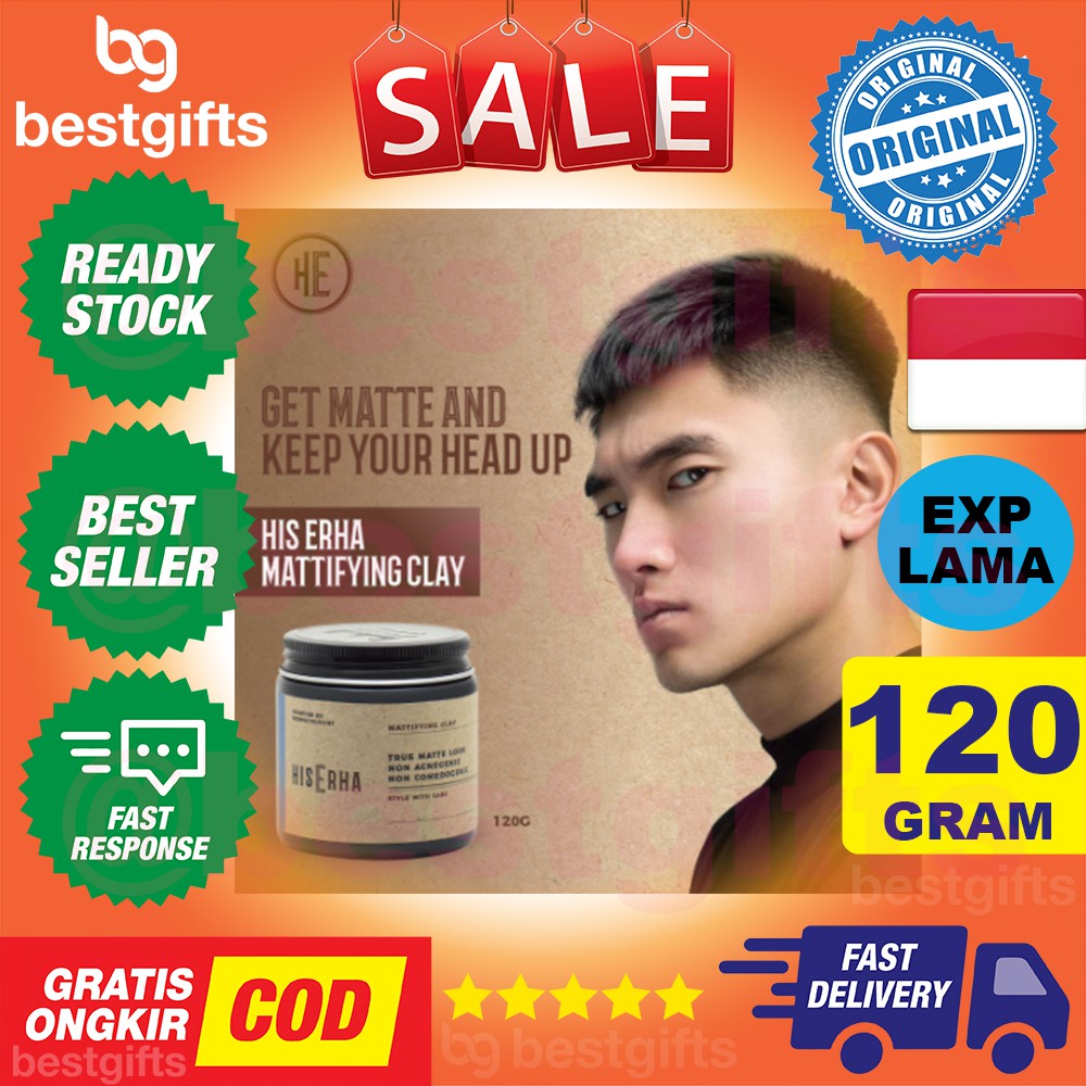 HIS ERHA MATTIFYING CLAY POMADE TRUE MATTE LOOK GEL JEL RAMBUT PRIA HOLD KUAT TIDAK KILAT 120 GRAM