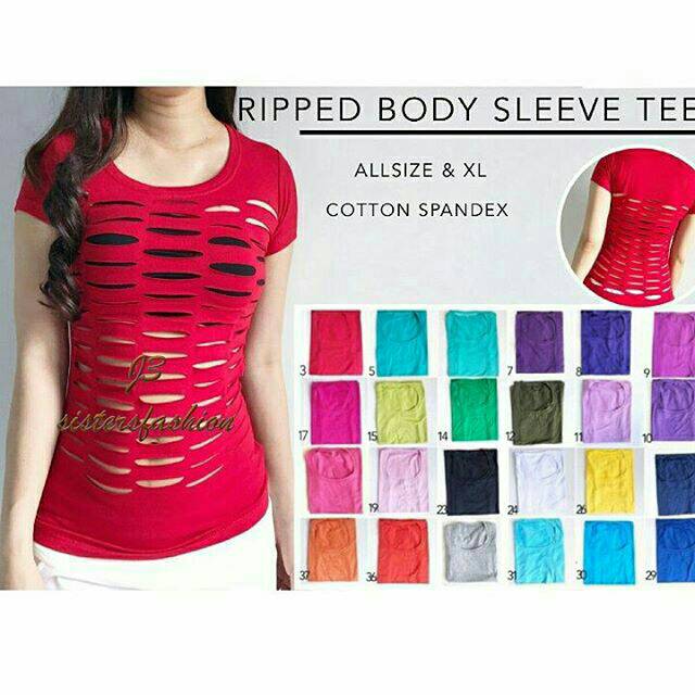 Ripped Body Sleeve Tee baju zumba sobek