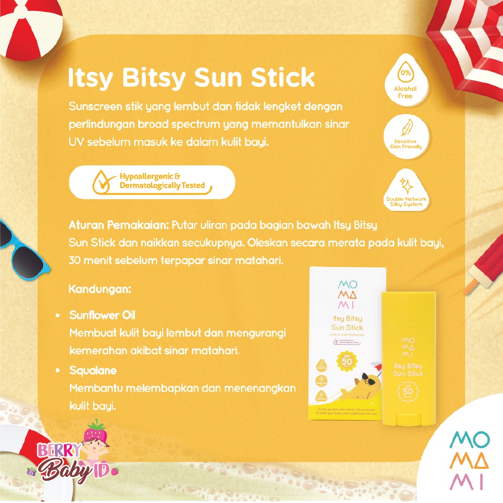 Momami Itsy Bitsy Sun Stick SPF 50 Sunscreen Stik Bayi Anak Sunblock Berry Mart