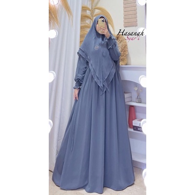 Gamis syari hasanah bahan ceruty baby doll premium full furing / busui / resleting-5