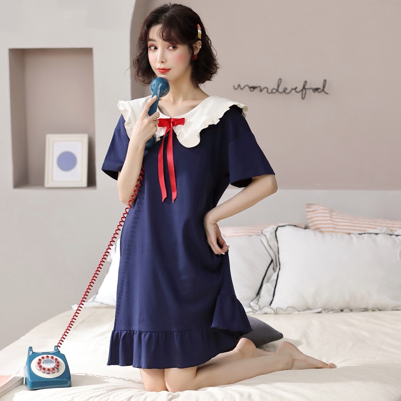 Lovera Baju Tidur Daster Katun Model Sailor Style Jepang Import Korea High Quality