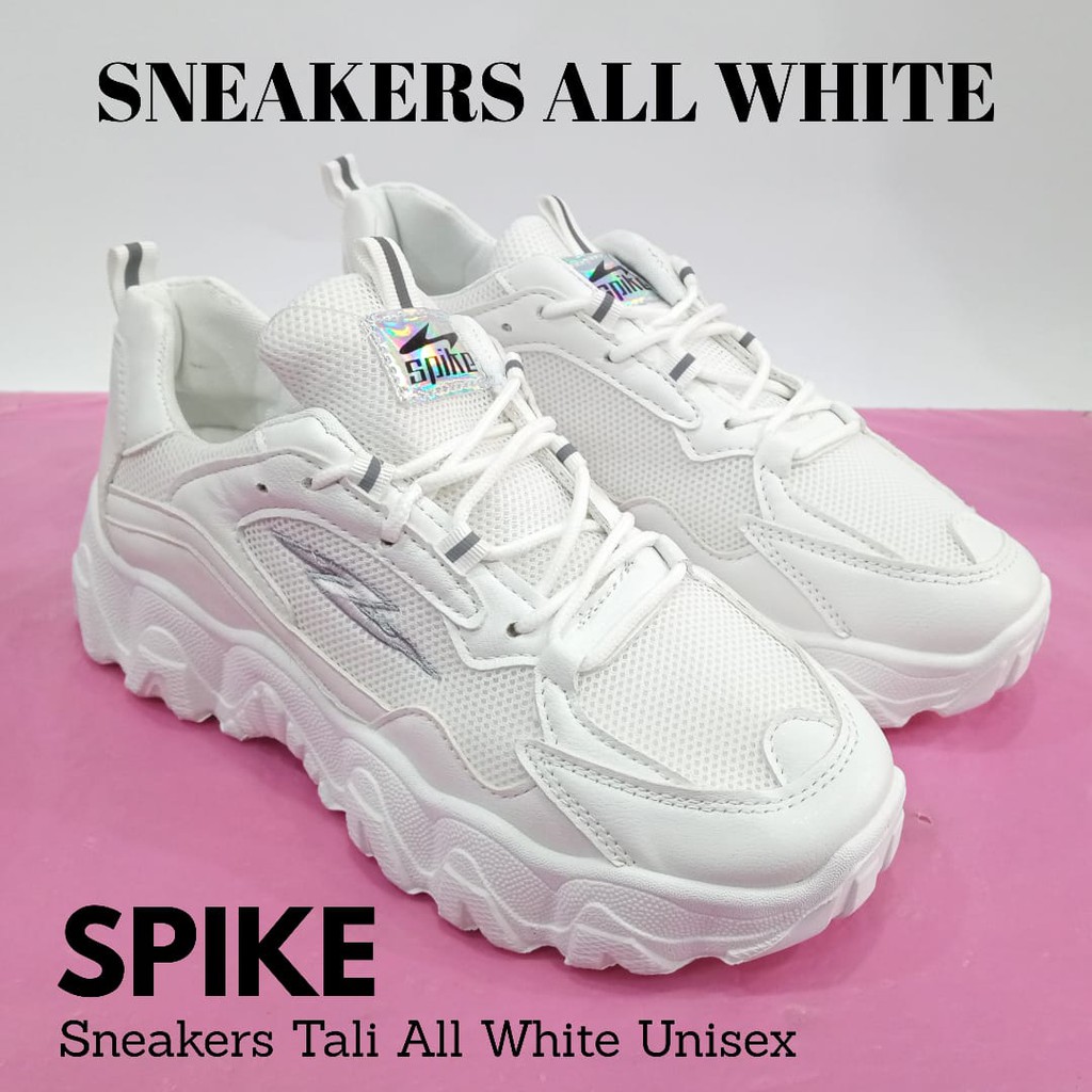 Sepatu sneakers putih SPIKE model tali all white unisex cewek cowok size 37-40