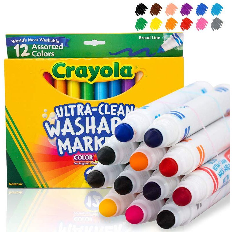 

Crayola 12 Pcs Broad Line Ultra Clean Washable Markers Color MAX Original Spidol Warna Anak