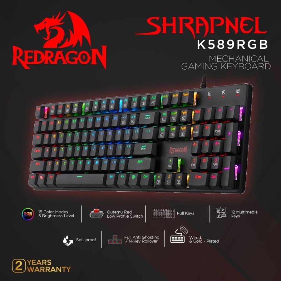 Keyboard Gaming Mechanical Redragon Low Profile SHRAPNEL K589 RGB