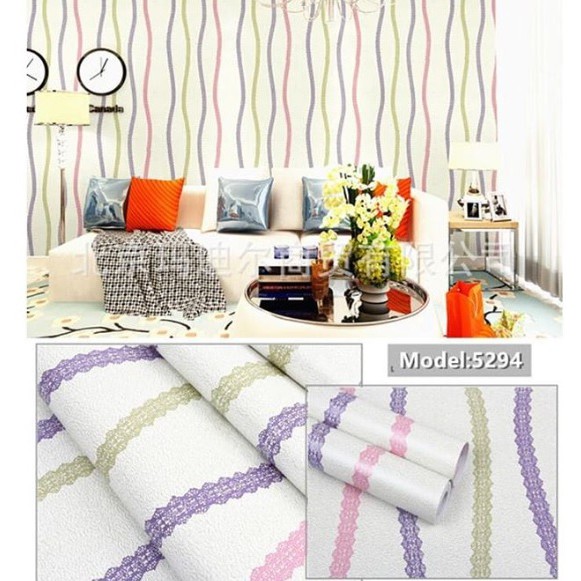 Wallpaper Murah - Wallpaper Dinding Stiker Dinding - Wallpaper Dinding Minimalis - Motif Salur Ungu