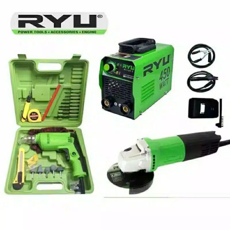 paket mesin las ryu 450w,bor 13mm,gerinda ryu