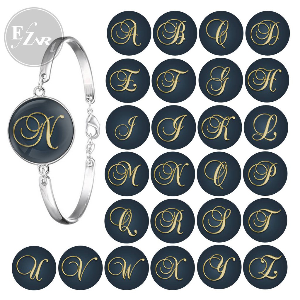 GELANG WANITA CUSTOM 1 / 2 HURUF ABJAD A-Z LATIN ELEGAN MODEL BANGLE STAINLESS STEEL