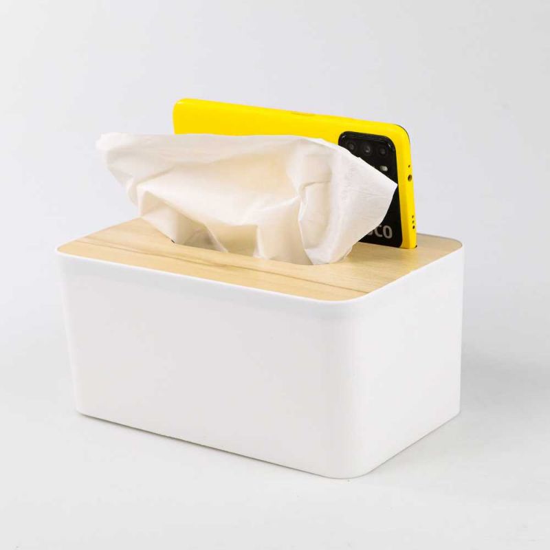 TaffHOME Kotak Tisu Kayu Tissue Box dengan Holder Smartphone - ZJ008