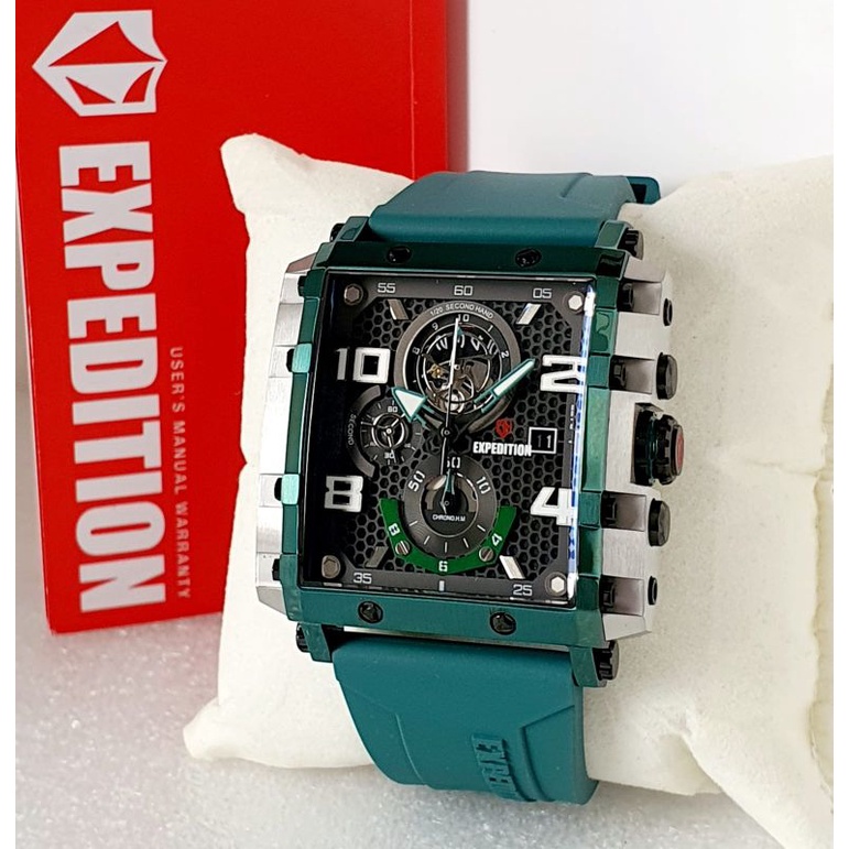 Jam Tangan Pria EXPEDITION E6757 Green Silver Original Bergaransi Resmi EXP 1 TAHUN