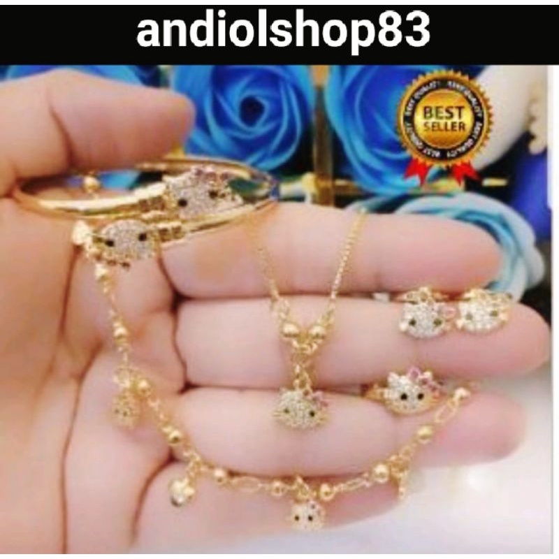 Perhiasan anak-anak titanium set lengkap motif HK kepala dua gold dan kepala satu gold pilihan model