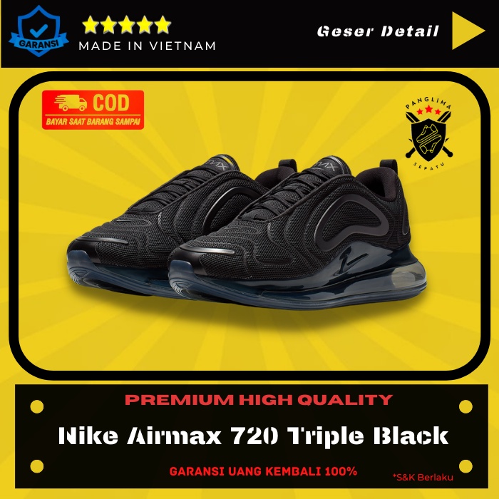 Sepatu Running Nike Airmax 720 818 Triple Black Sneakers Pria Sneaker Olahraga Runing Cowok Import P