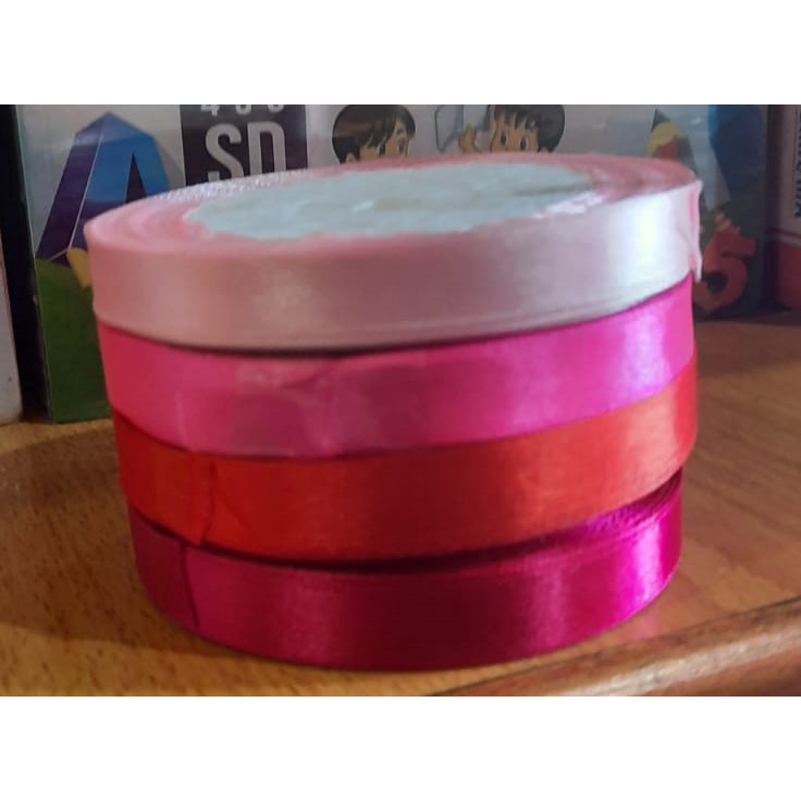 

PITA KAIN SATIN 1/2" Inch 12mm Per Roll 20 Yard - Merah, Pink Muda, Pink Tua