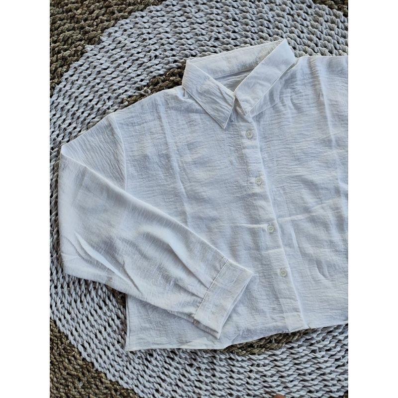 Premium Keisya Crop / Kemeja Crop Crinkle AirFlow / Hanin Crop-CROP BROKEN WHITE