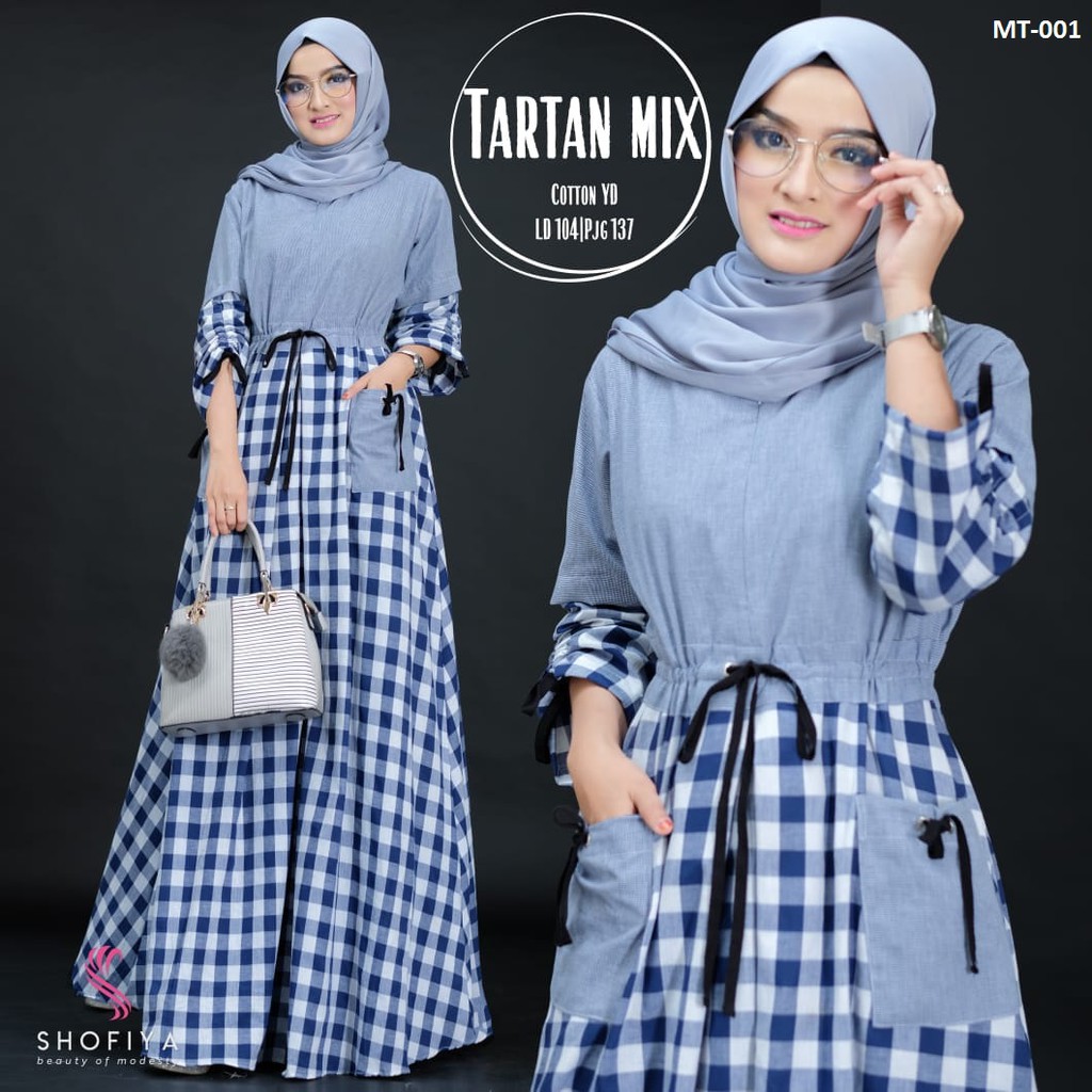 Baju Gamis Wanita Terbaru Baju Tartan Mix Maxi Motif Kotak Kotak Kekinian