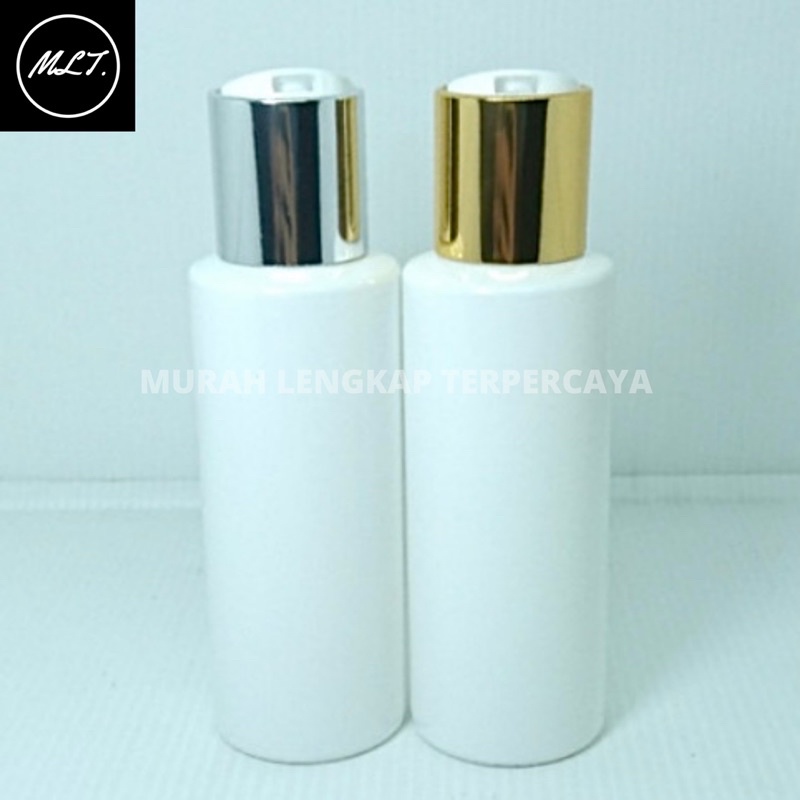 BOTOL 100 ML PUTIH PRESSTOP GOLD / BOTOL RF 100ML PUTIH TUTUP PRESTOP GOLD DAN SILVER ALMUNIUM NECK 24 DISCTOP