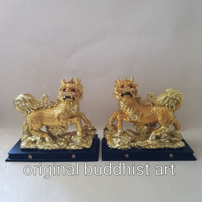 pajangan kilin qilin fengshui fiber emas 16cm