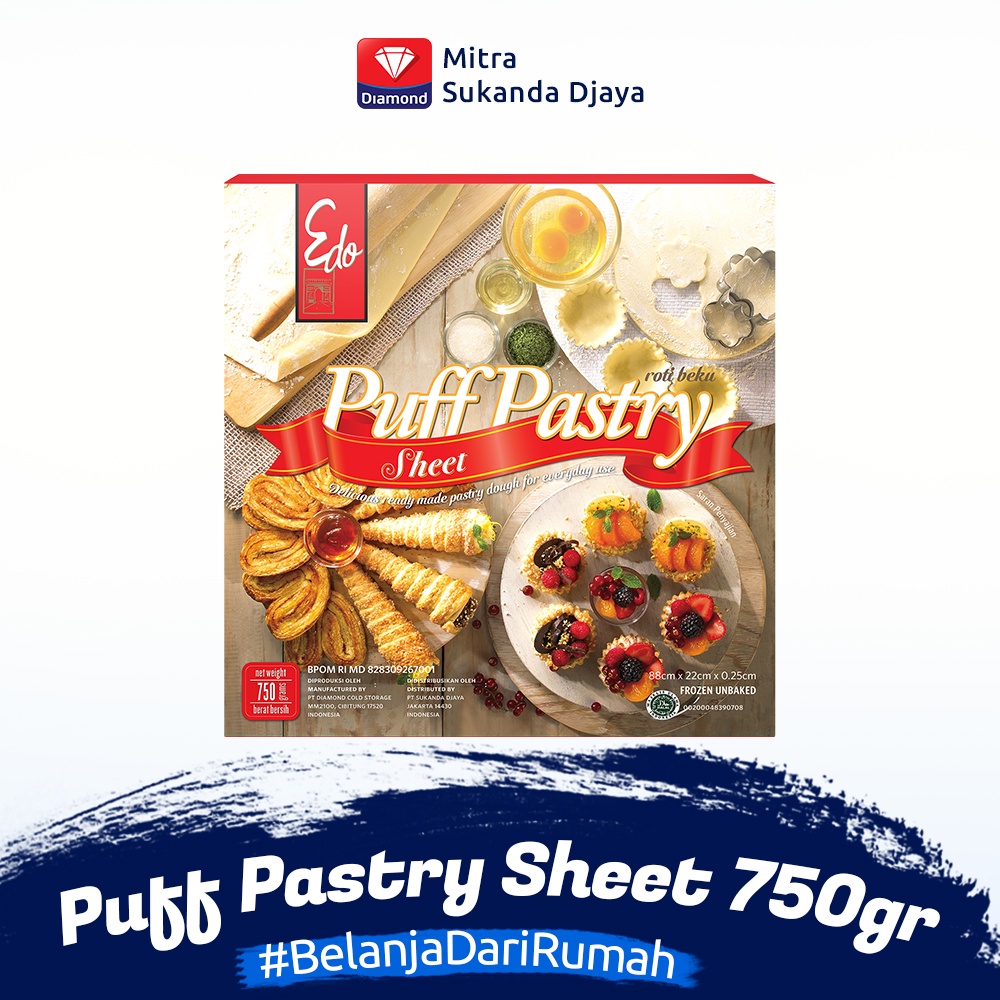 

Adonan Instan Pastry -Edo Puff Pastry Sheet 750Gr
