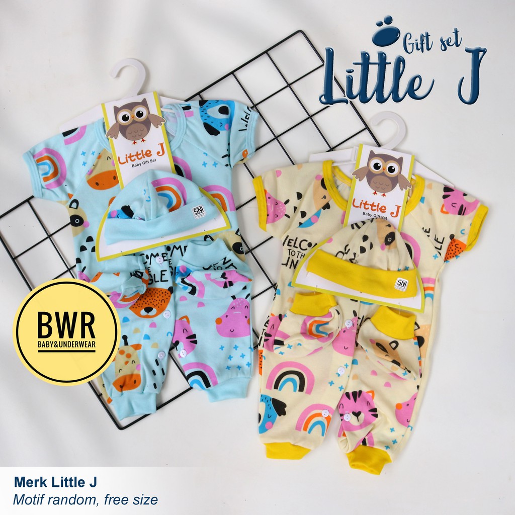 Setelan Anak LITTLE J | Setelan Jumper Kodok + Topi + Kaos kaki Motif Lucu Random || Bwr IX