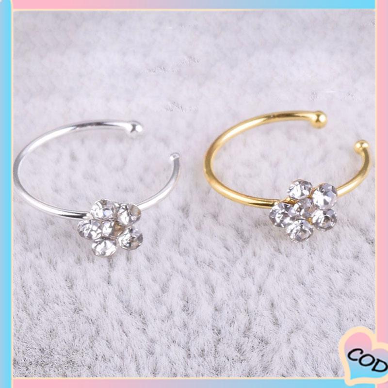 COD❤️ Cincin hidung palsu tipe Plum blossom C, cincin hidung tindik stainless steel-A.one