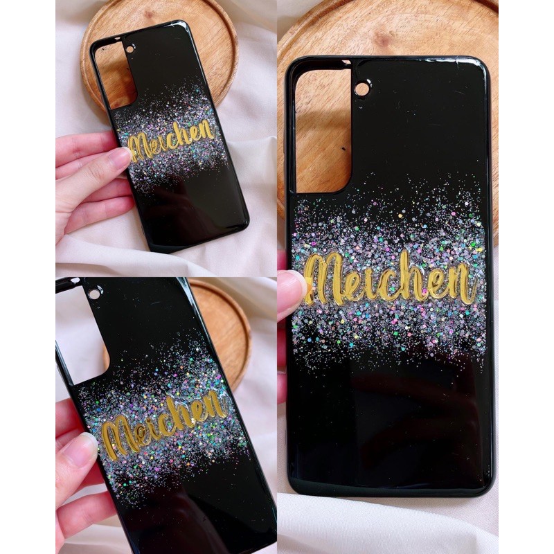 PREMIUM ALL PHONE TYPES!! Custom Case Nama with Gold Plate Name (BISA REQUEST WARNA GLITTER)