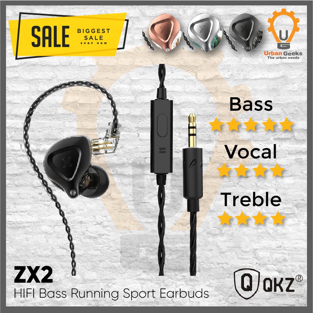 In-ear Earphone HIFI Bass Running Sport Earbuds with Mic QKZ ZX2 1DD Dynamic