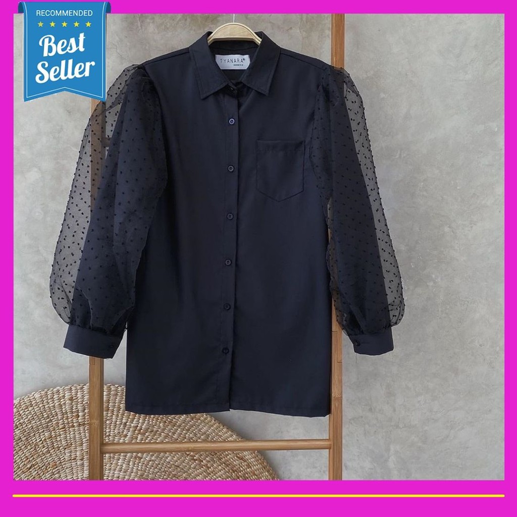 Atasan Wanita Hitam Putih Tunik Muslim Bahan Katun Toyobo Busui Polos Modern Murah Polka Tara Tunic