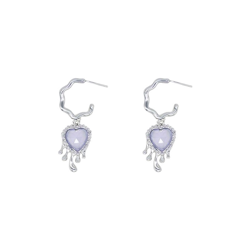 Anting drop Bentuk Hati Warna Ungu Transparan Untuk Musim Panas