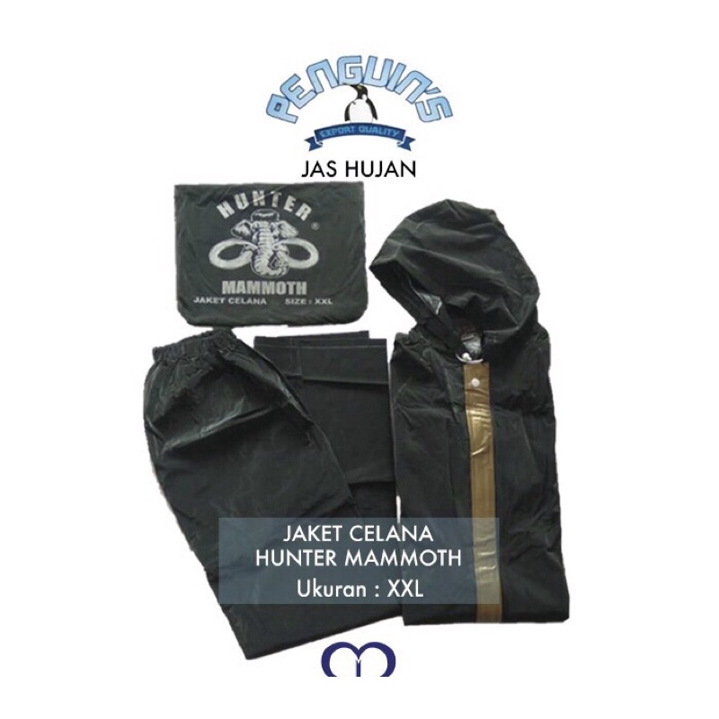 Jas Hujan Hunter Mammoth PVC Anti Tembus Air Hujan Jaket Celana Stelan Raincoat / JAS HUJAN SETELAN JAKET CELANA WARNA FULL BLACK