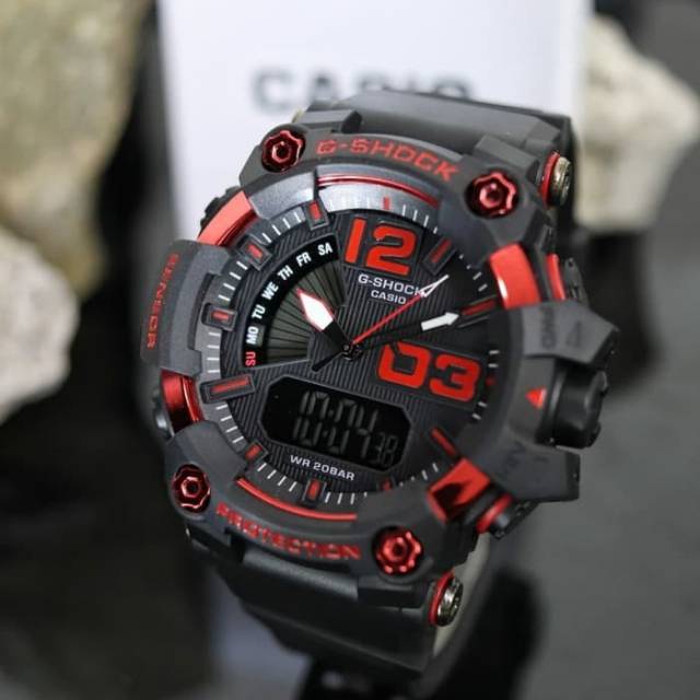 Jam Tangan Casio Fashion Pria Gshock 1802 Water Resist - Hitam lis Merah