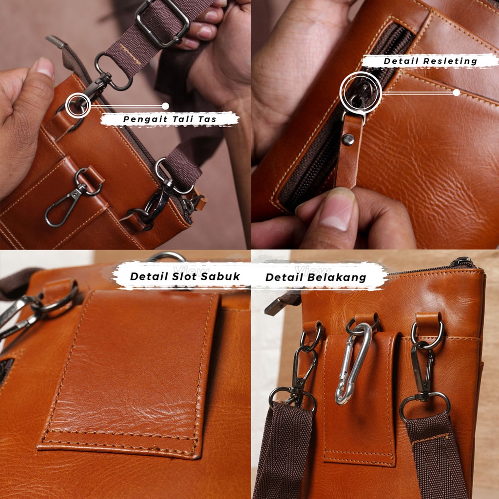 Tas Kulit Pria Multifungsi QILEATHER Bahan dari Kulit Sapi Asli Kode : P051