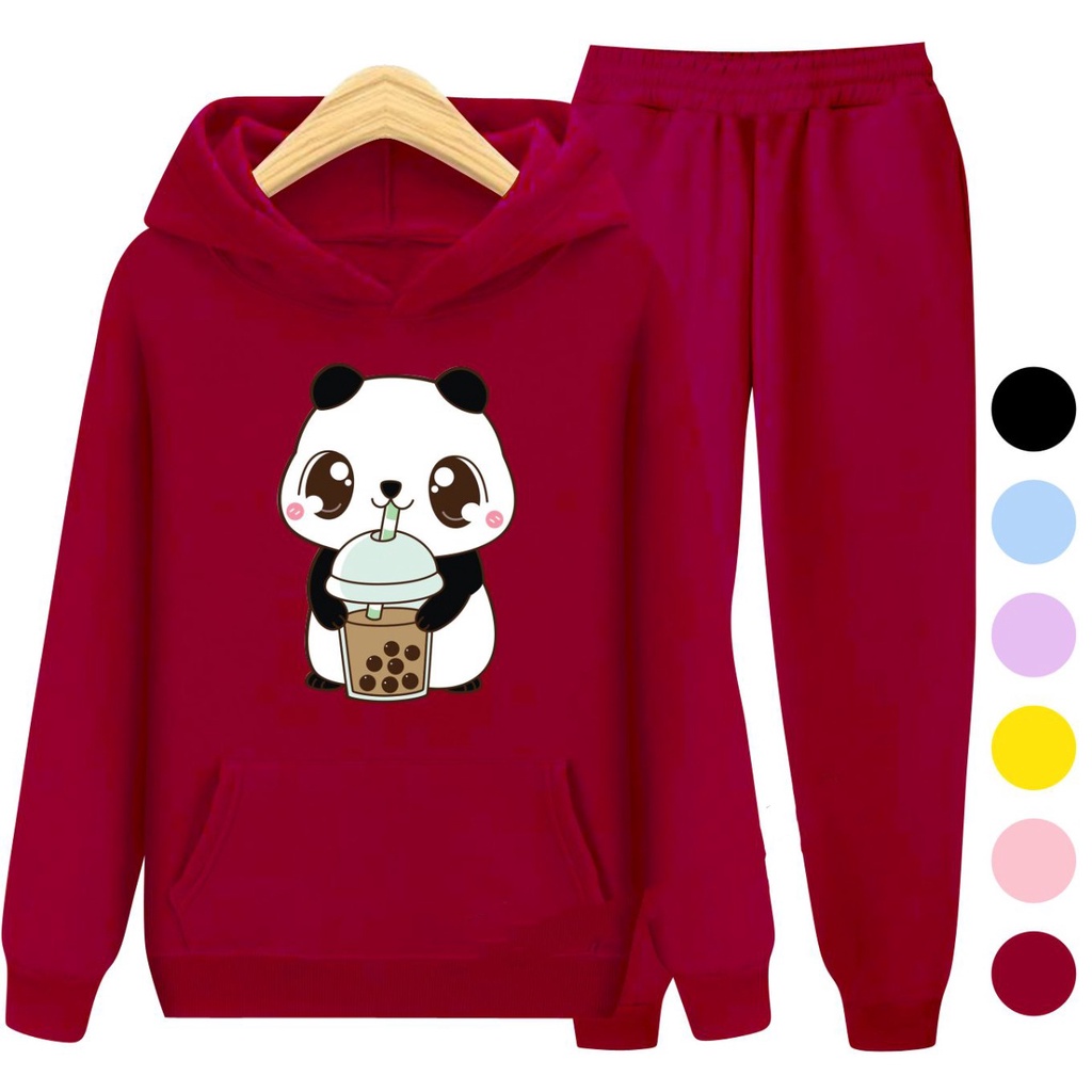 Setelan Anak Sweater Hoodie PANDA BOBA / Set Sweater Anak-Remaja Size S, M, XL , XXL