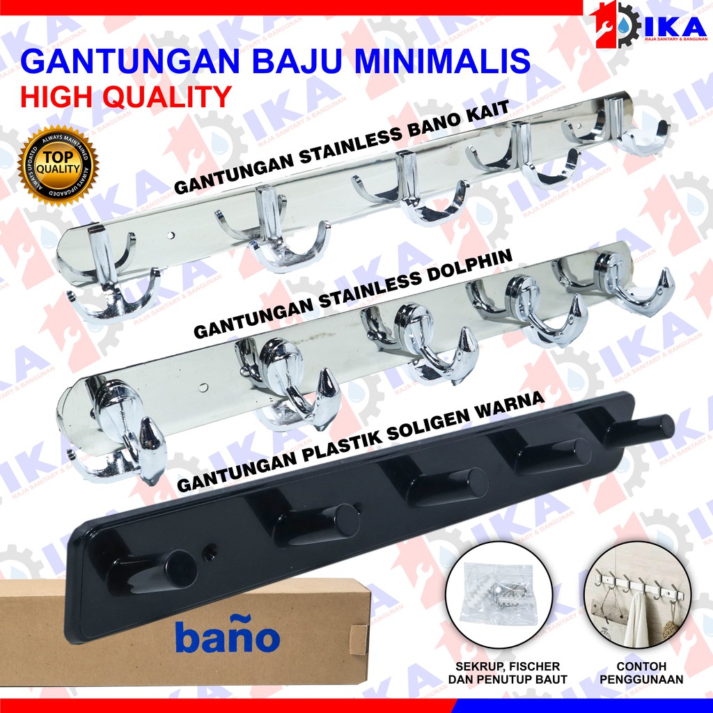 Gantungan Baju SOLIGEN Hanger 5 Kait Plastik PVC Kapstok Dinding Tembok Cantolan / Gantungan Baju Handuk Kapstok Hanger Dinding Stainless / GANTUNGAN BAJU KAPSTOK KAYU