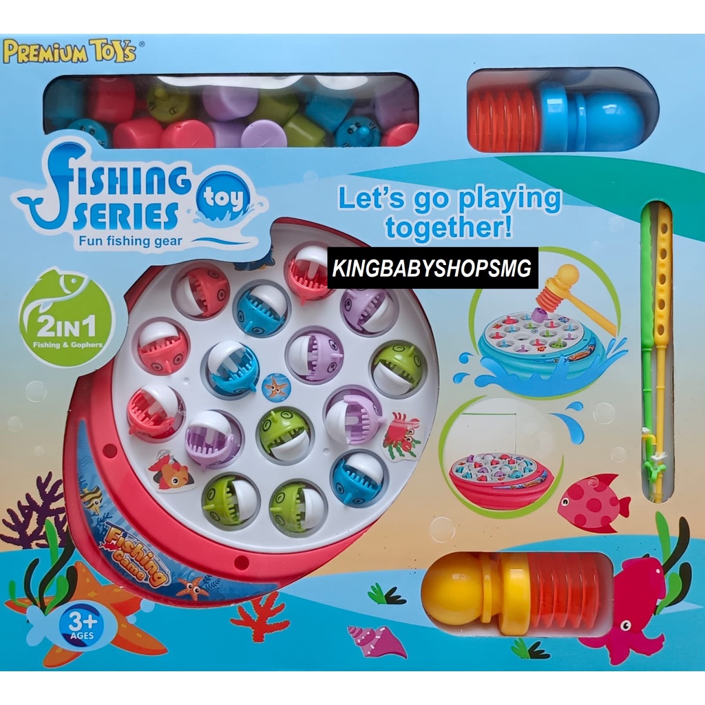 KBS 2in1 Fishing Game Series & Whack A Mole Mainan Pancingan & Pukul Tikus Tanah (FREE Baterai AA= 2