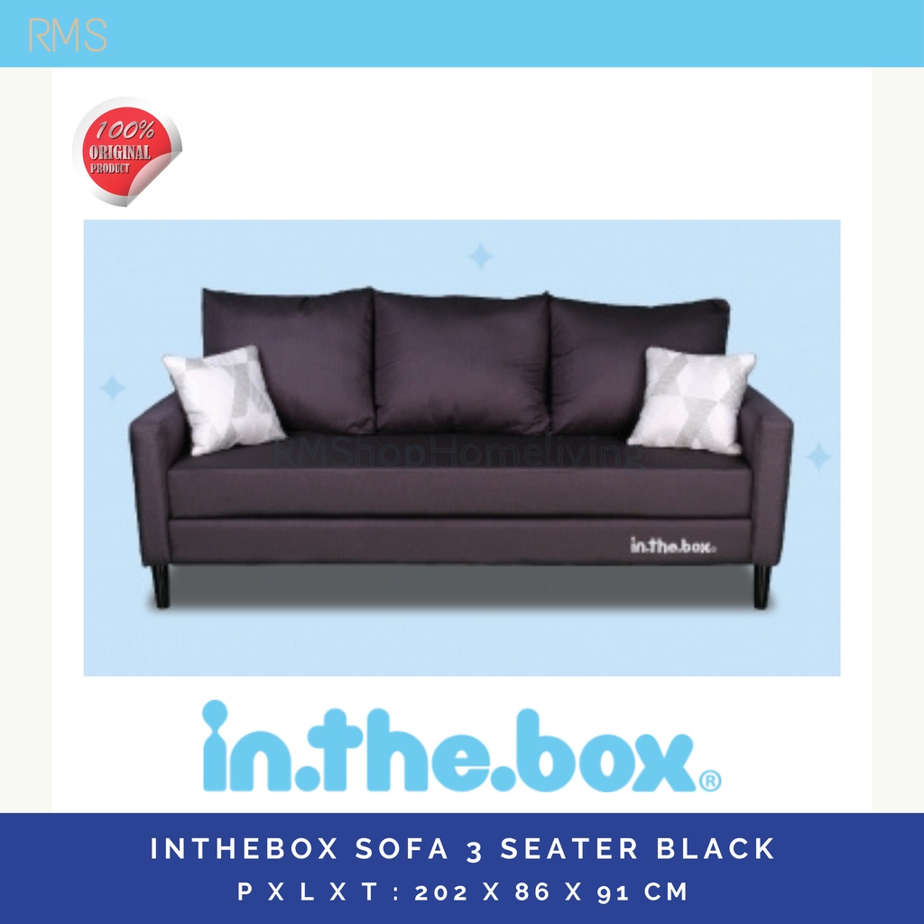 FREE ONGKIR - InTheBox Sofa 3 Seater Black Minimalis / Sofa Pocket Spring / Free 2 Bantal Sofa