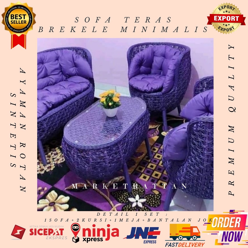 Sofa Kursi Teras Brekele Rotan Sintetis Manimalis Ruang Tamu Untuk Teras Rumah Taman Malas Santai Mu