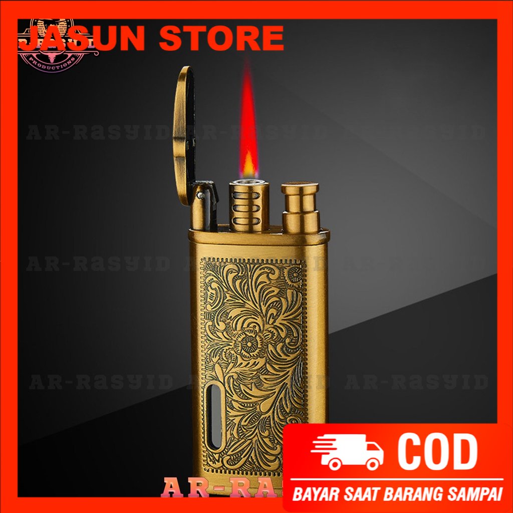 Bisa COD! Korek Api Bara Gas Lighter Motif Batik Ornamen Gold GRVT