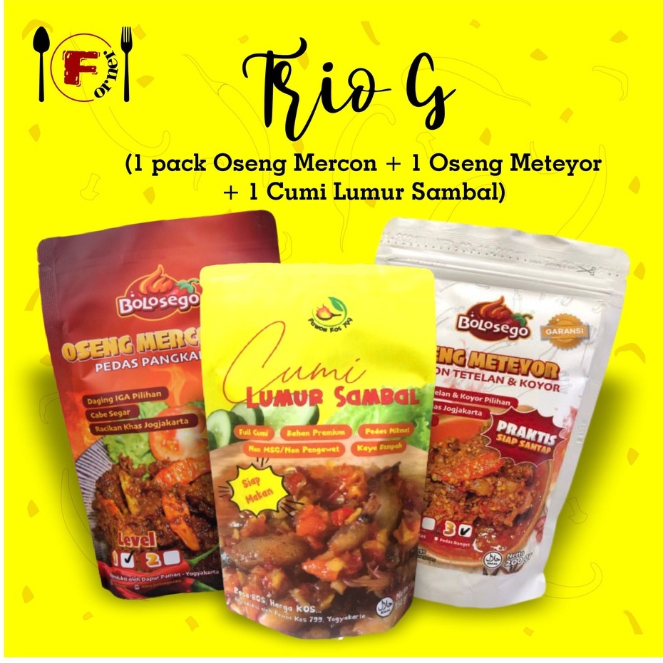 Trio G (Mercon Iga + Mercon Tetelan dan Koyor + Cumi Lumur Sambal) by Bolosego x Pawonkos799 100% ha
