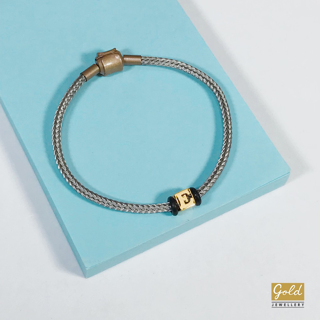 Gelang tali emas kuning 700 16k charm inisial alphabet huruf E
